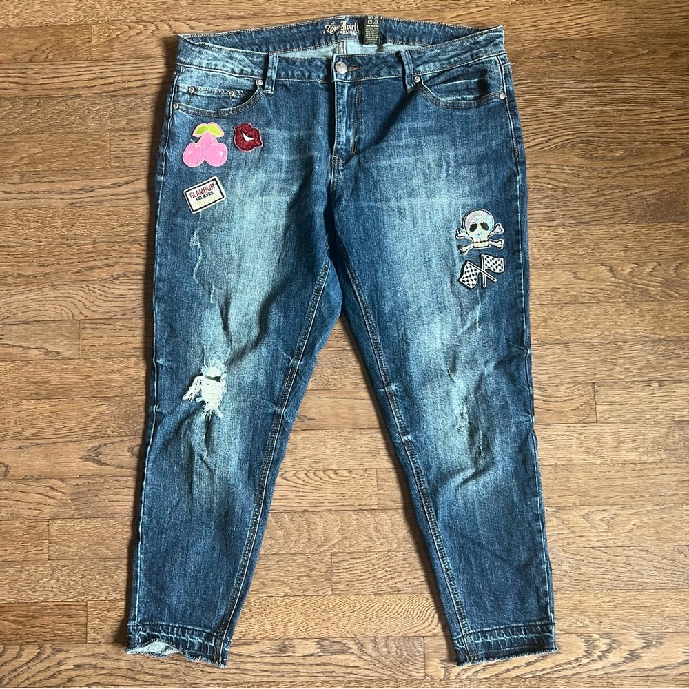 Love Indigo Blue Jeans with Colorful Patches